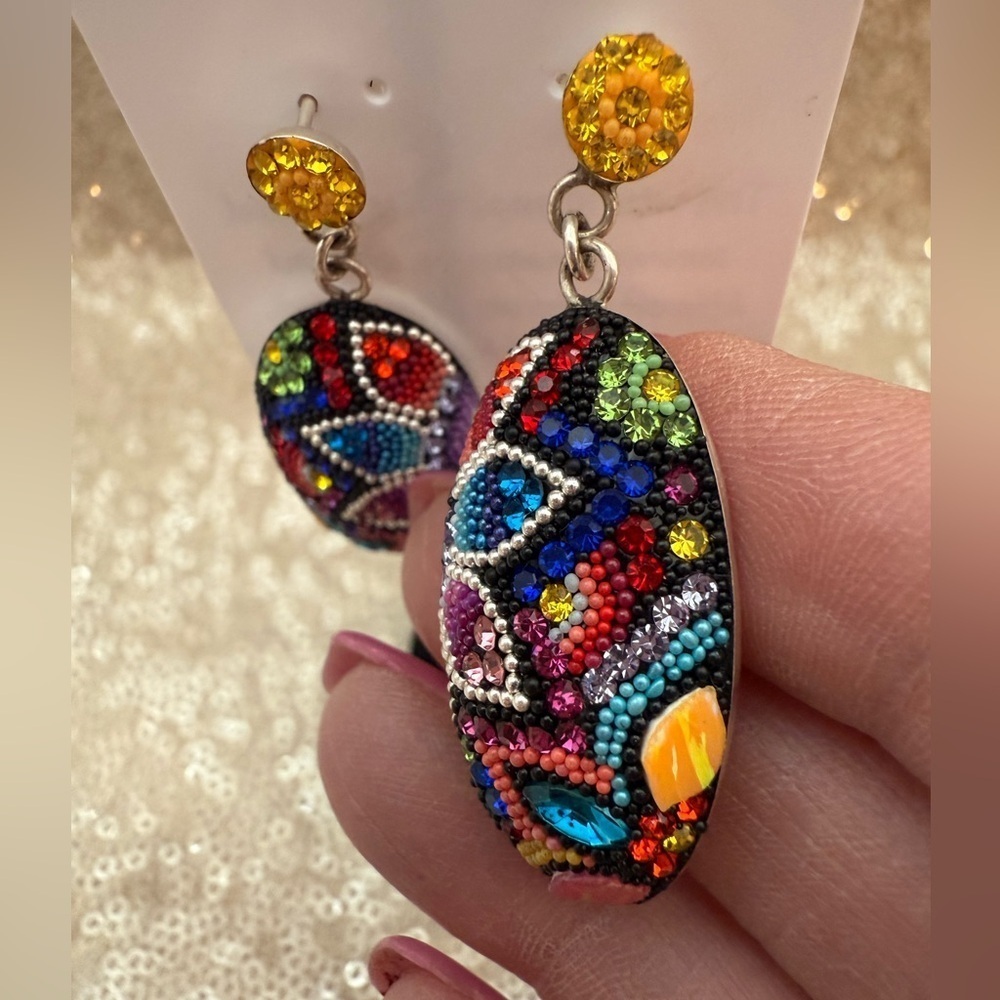 NWT Mosaico STATEMENT Earrings. Austrian Crystal, Dichroic Glass, 925 Silver - Picture 6 of 8